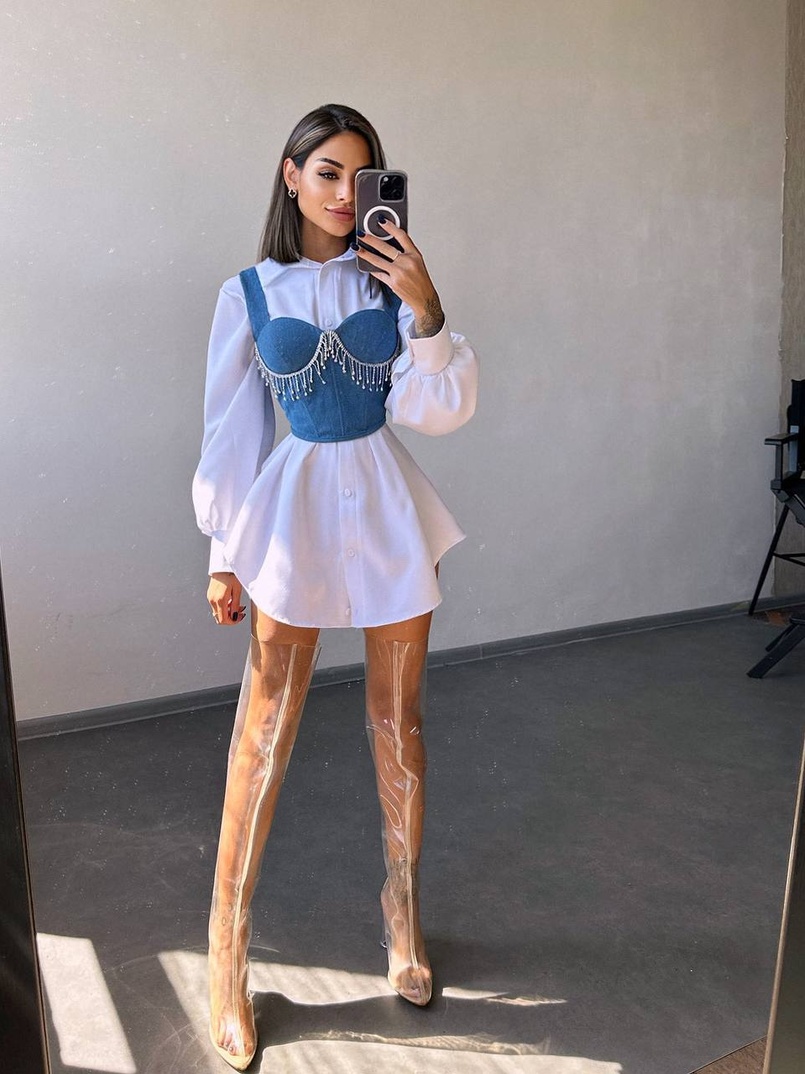 Приталена сорочка + корсет декорований бахромою зі страз Ручна робота Приталена сорочка + корсет декорований бахромою зі страз Ручна робота | PUSHKA SHOP