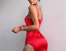 Атласна сукня декорована бахромою зі страз  Атласна сукня декорована бахромою зі страз  | PUSHKA SHOP