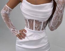 Комплект: корсет, декорований мереживом   + рукавички+ спідниця міні з драпіруванням   Комплект: корсет, декорований мереживом   + рукавички+ спідниця міні з драпіруванням   | PUSHKA SHOP