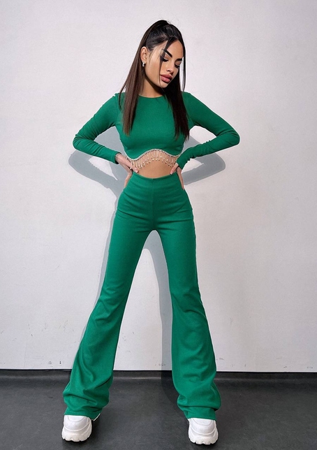 Комплект : штани кльош і топ , декорований бахромою зі страз Ручна робота Комплект : штани кльош і топ , декорований бахромою зі страз Ручна робота | PUSHKA SHOP