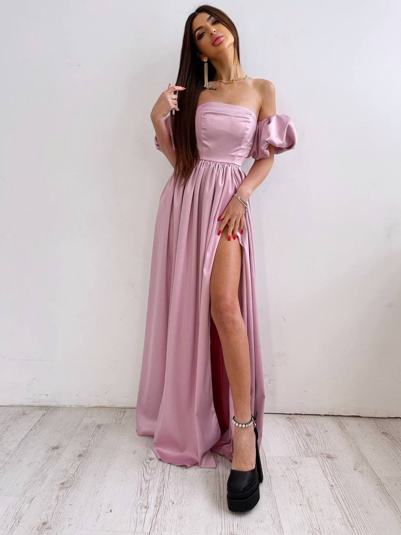 Атласное платье макси с объемными рукавами   Атласное платье макси с объемными рукавами   | PUSHKA SHOP