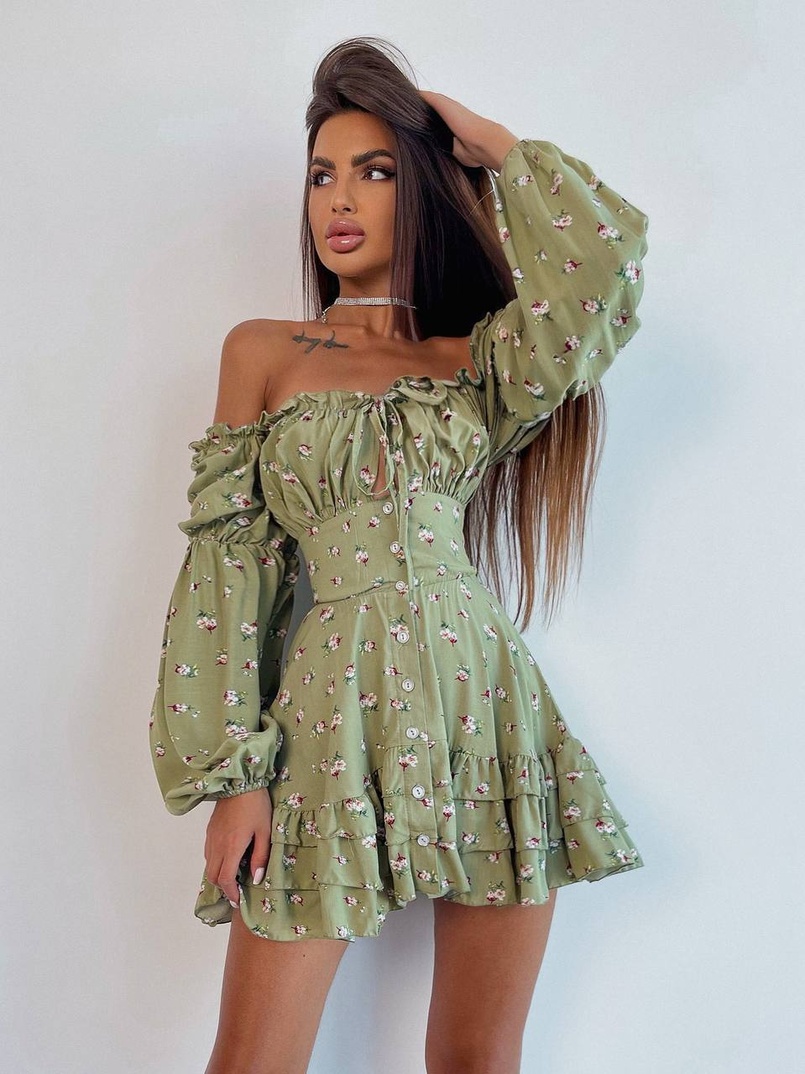 Сукня з квітковим принтом з воланами на ґудзиках  Сукня з квітковим принтом з воланами на ґудзиках  | PUSHKA SHOP