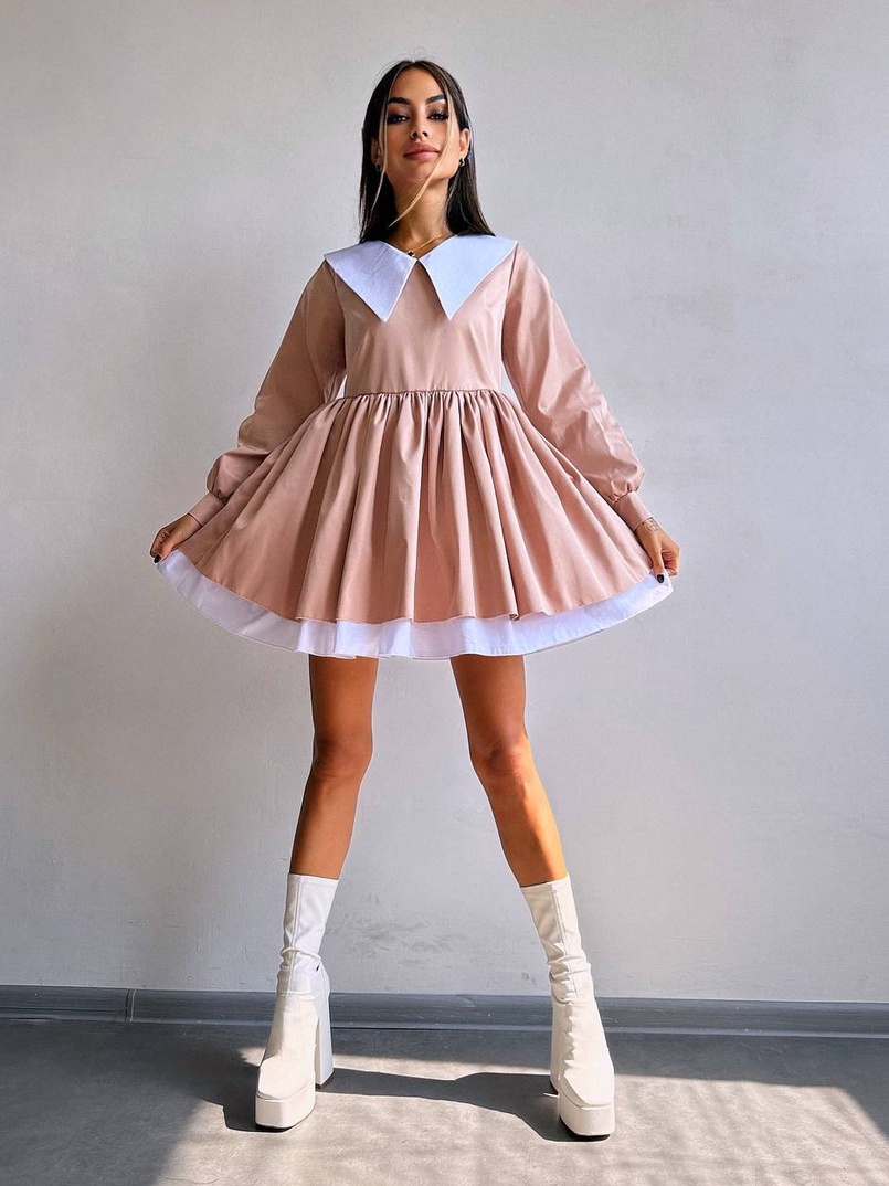 Котонова сукня з комірцем + бант  Котонова сукня з комірцем + бант  | PUSHKA SHOP