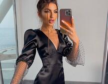 Атласна сукня, декорована сіткою зі стразами Атласна сукня, декорована сіткою зі стразами | PUSHKA SHOP