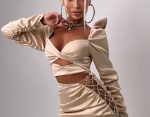 Сукня міні з драпіруванням, декорована стразами  | PUSHKA SHOP