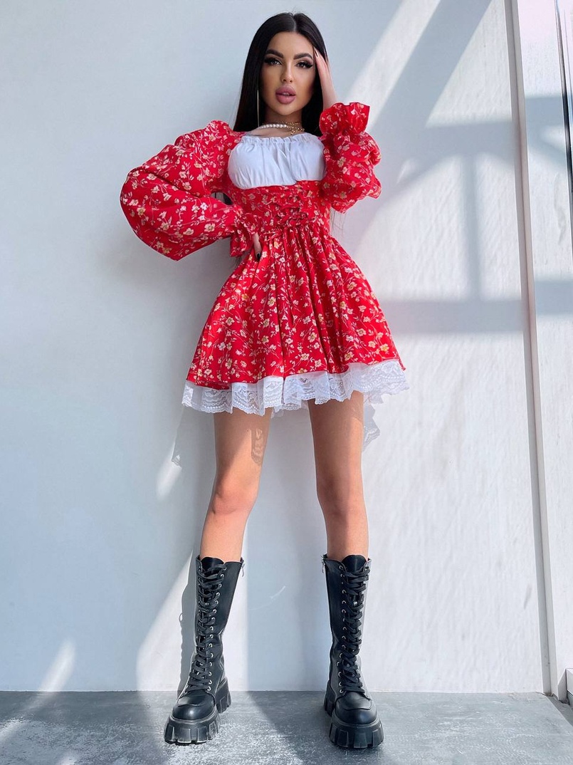 Квіткова сукня,декорована мереживом. Квіткова сукня,декорована мереживом. | PUSHKA SHOP