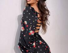 Квіткова сукня-міді зі шнурівкою на спинці та розрізом на ніжці Квіткова сукня-міді зі шнурівкою на спинці та розрізом на ніжці | PUSHKA SHOP