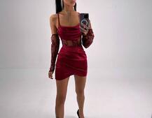 Комплект: корсет, декорований мереживом   + рукавички+ спідниця міні з драпіруванням   Комплект: корсет, декорований мереживом   + рукавички+ спідниця міні з драпіруванням   | PUSHKA SHOP