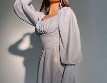 Блестящее платье с объемными рукавами  Блестящее платье с объемными рукавами  | PUSHKA SHOP