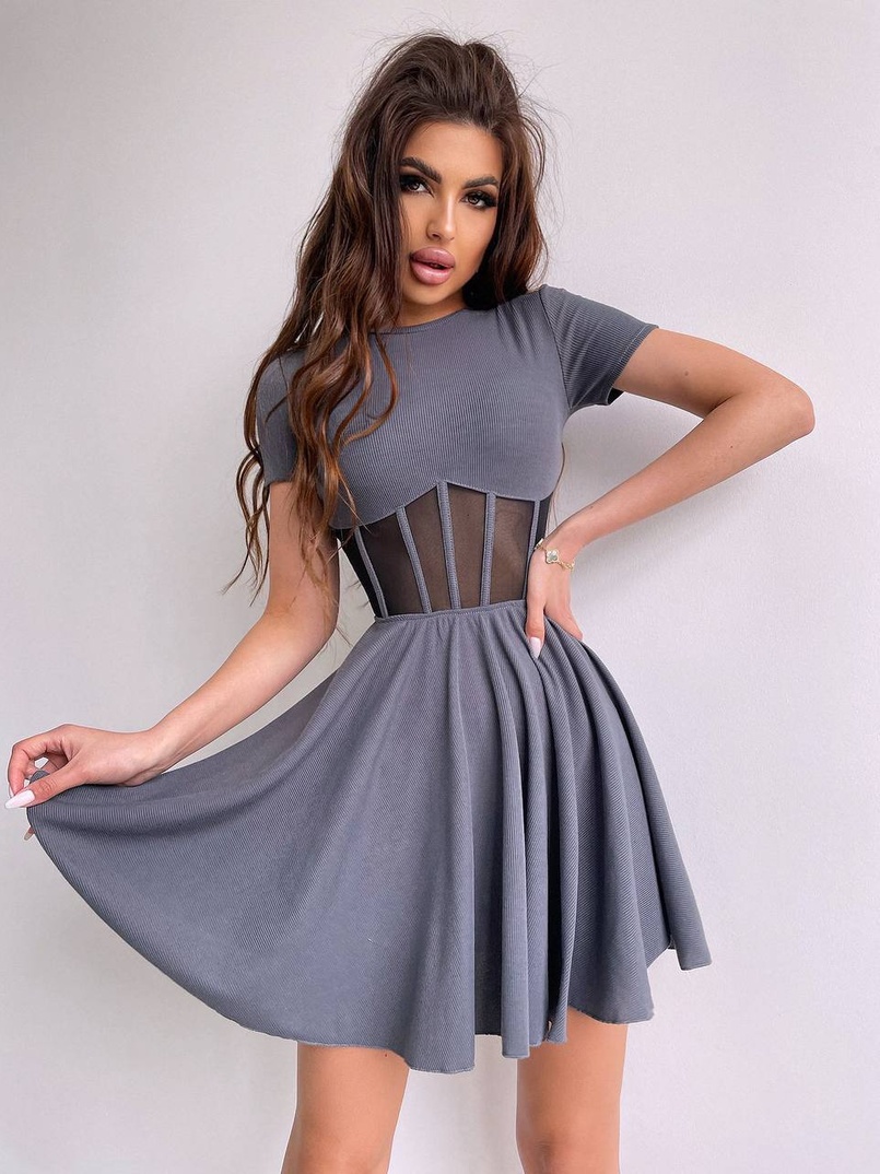 Сукня-міні  з елементами корсету  та спідницею солнцем Сукня-міні  з елементами корсету  та спідницею солнцем | PUSHKA SHOP