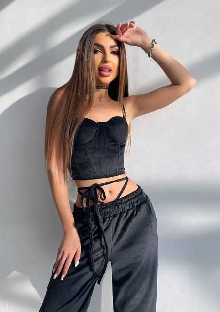 Велюровий комплект трійка: кофта + корсет з чашечками + джогери  | PUSHKA SHOP