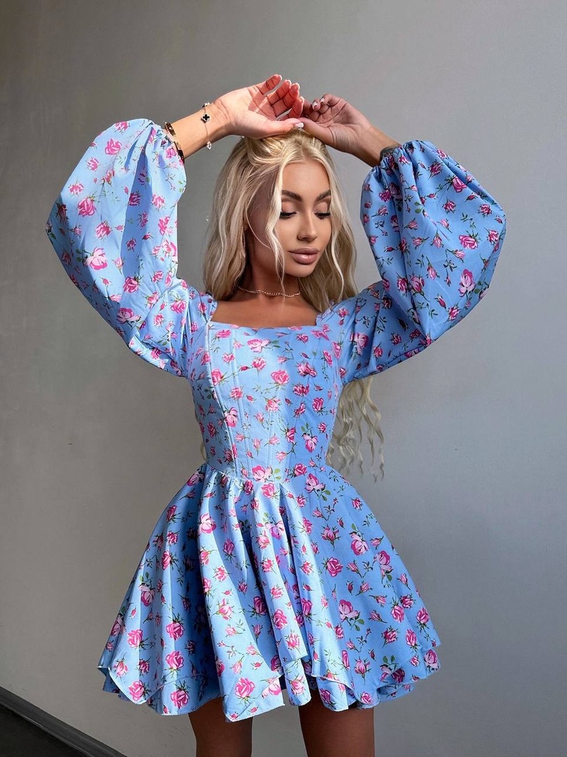 Сукня міні з квітковим принтом, корсетним верхом та подвійною спідницею  Сукня міні з квітковим принтом, корсетним верхом та подвійною спідницею  | PUSHKA SHOP