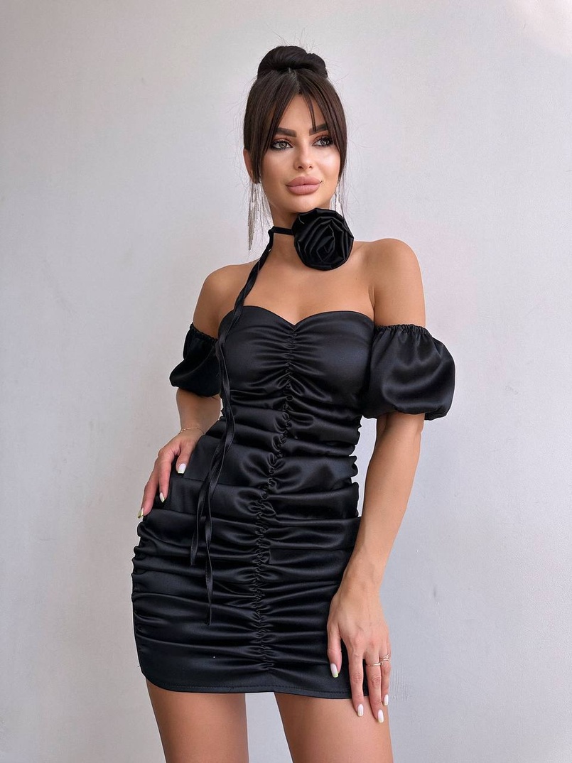 Сукня - міні з драпіруванням та трояндою-чокером | PUSHKA SHOP