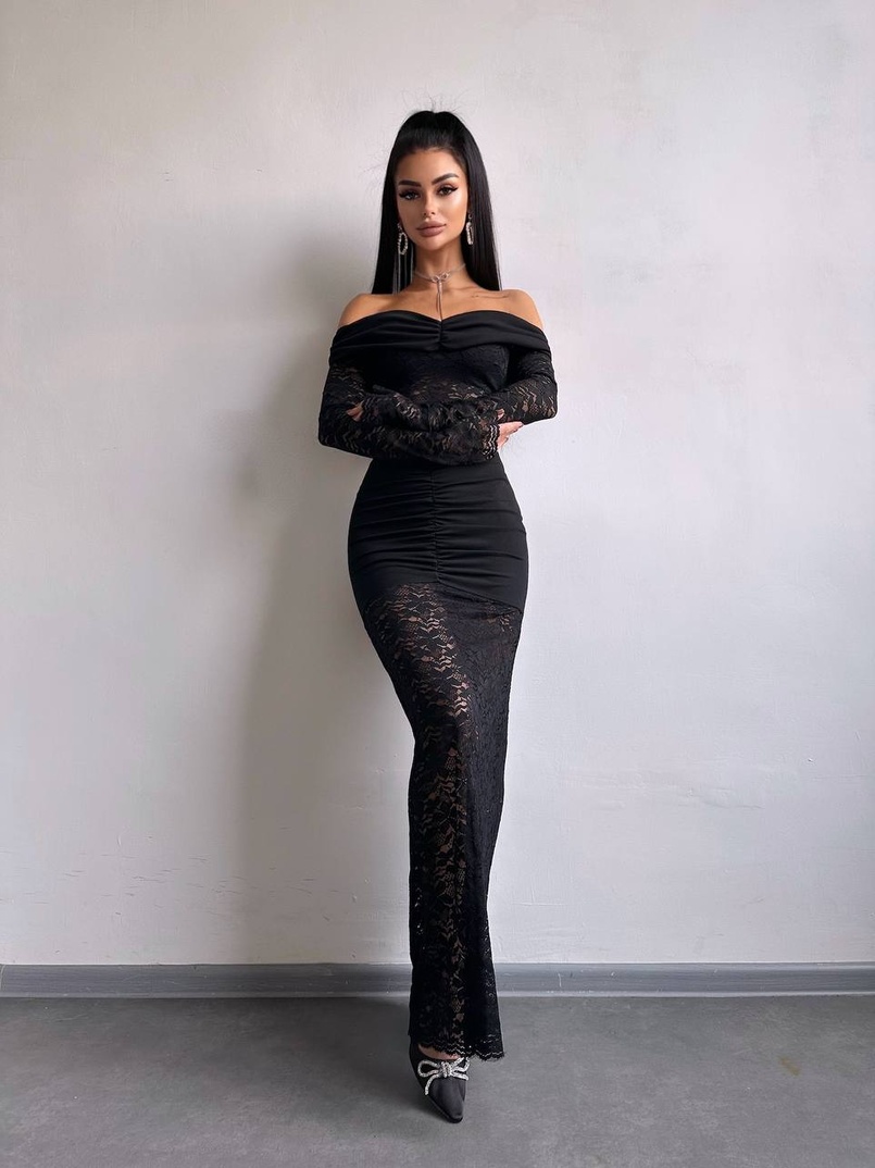 Мереживна сукня максі з драпіруванням Мереживна сукня максі з драпіруванням | PUSHKA SHOP