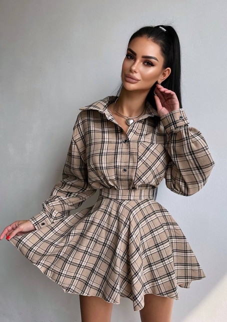 Комплект: сорочка + спідниця у клітинку  | PUSHKA SHOP