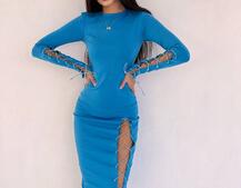 Сукня міді зі шнурівкою на ніжці та на рукавах Сукня міді зі шнурівкою на ніжці та на рукавах | PUSHKA SHOP