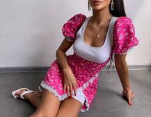 Сукня з квітковим принтом декорована мереживом  Сукня з квітковим принтом декорована мереживом  | PUSHKA SHOP