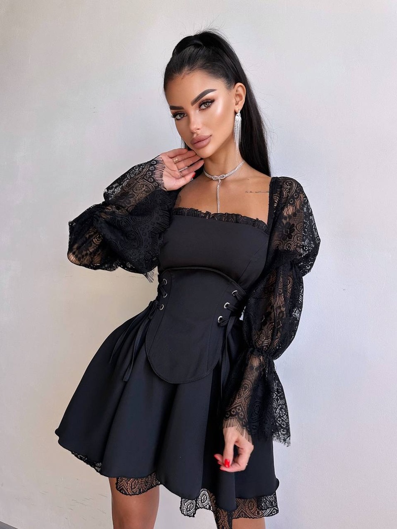 Сукня з корсетом декорована мереживом  Сукня з корсетом декорована мереживом  | PUSHKA SHOP