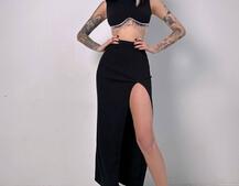 Комплект: топ з бахромою зі страз та спідниця з розрізом  | PUSHKA SHOP