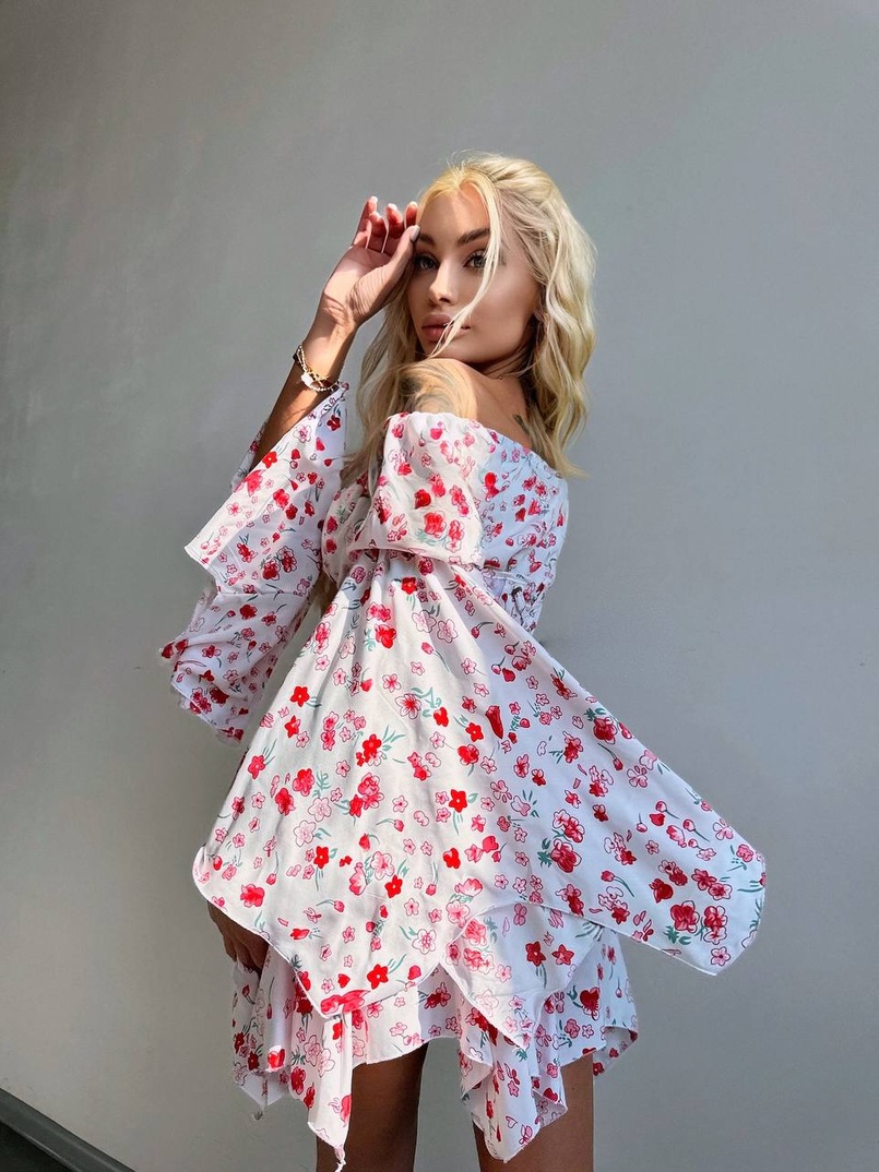 Сукня з асиметричною спідницею та розкльошеними рукавами + корсет  Сукня з асиметричною спідницею та розкльошеними рукавами + корсет  | PUSHKA SHOP