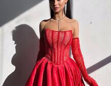 Комплект : мереживий корсет   + рукавички +спідниця балон міді  | PUSHKA SHOP
