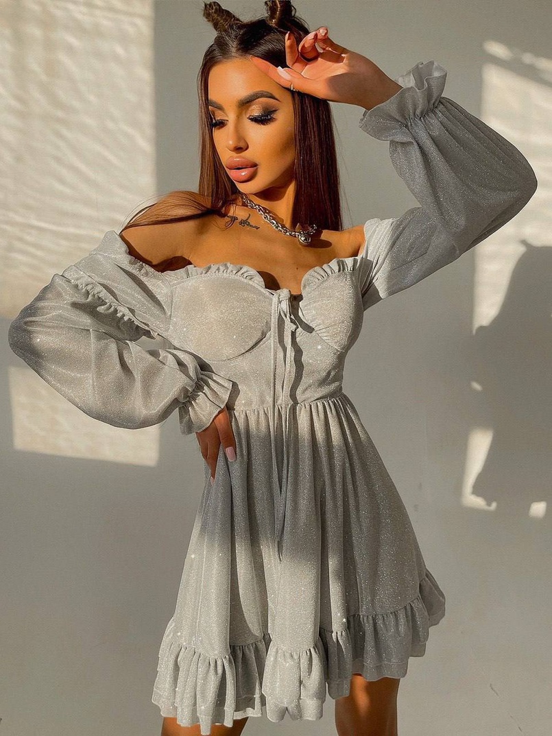 Блискуча сукня з оборками та чашками з ефектом push up Блискуча сукня з оборками та чашками з ефектом push up | PUSHKA SHOP