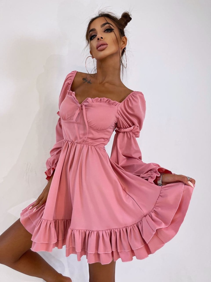 Платье с чашечками и пышной юбкой с оборками   Платье с чашечками и пышной юбкой с оборками   | PUSHKA SHOP