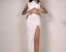 Комплект: топ з бахромою зі страз та спідниця з розрізом  | PUSHKA SHOP