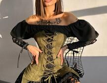 Комплект: сукня декорована мереживом + корсет  Комплект: сукня декорована мереживом + корсет  | PUSHKA SHOP