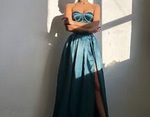 Комплект: корсет-бюстьє , декорований стразами  + спідниця максі з розрізом   Комплект: корсет-бюстьє , декорований стразами  + спідниця максі з розрізом   | PUSHKA SHOP