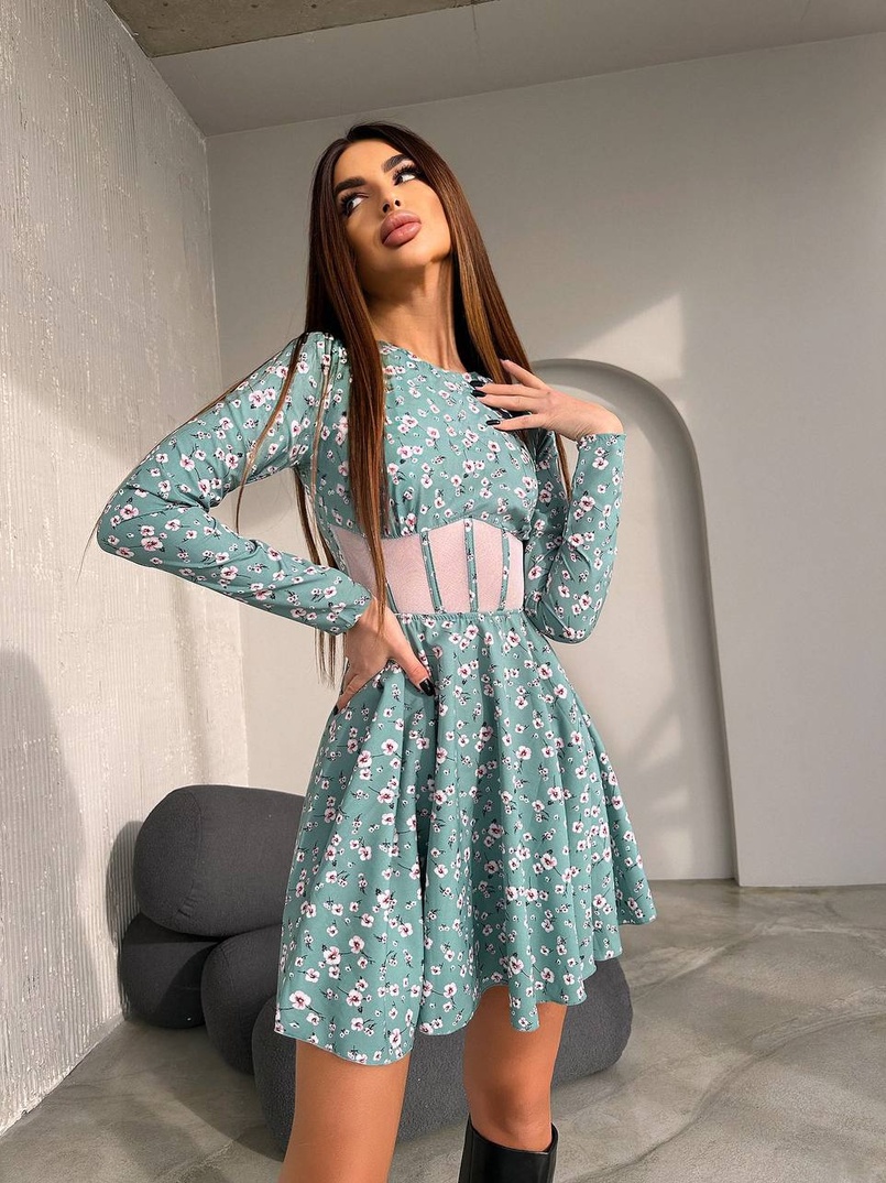 Приталена сукня з корсетною вставкою та спідницею-сонцем | PUSHKA SHOP