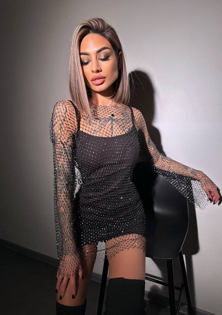 Сукня із сітки зі стразами на трикотажній підкладці  | PUSHKA SHOP