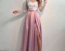 Платье макси с кружевным верхом и разрезом на юбке  Платье макси с кружевным верхом и разрезом на юбке  | PUSHKA SHOP