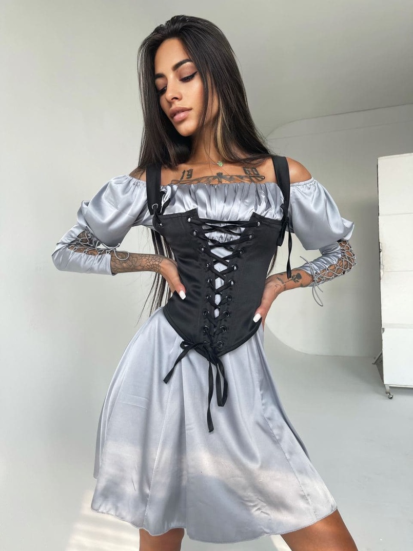 Шелковое платье + атласный корсет на шнуровке | PUSHKA SHOP