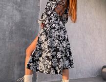 Улюблена сукня-міді зі шнурівкою на спинці та розрізом на ніжці Улюблена сукня-міді зі шнурівкою на спинці та розрізом на ніжці | PUSHKA SHOP