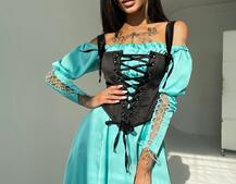 Шелковое платье + атласный корсет на шнуровке Шелковое платье + атласный корсет на шнуровке | PUSHKA SHOP