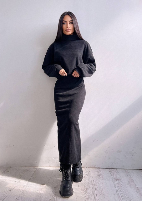 Костюм із теплого трикотажу-рубчика: светр + спідниця Костюм із теплого трикотажу-рубчика: светр + спідниця | PUSHKA SHOP