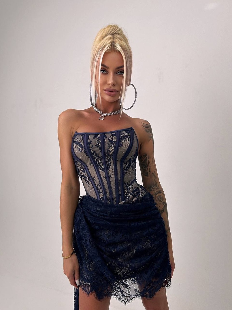 Мереживна сукня міні зі шлейфом   Мереживна сукня міні зі шлейфом   | PUSHKA SHOP