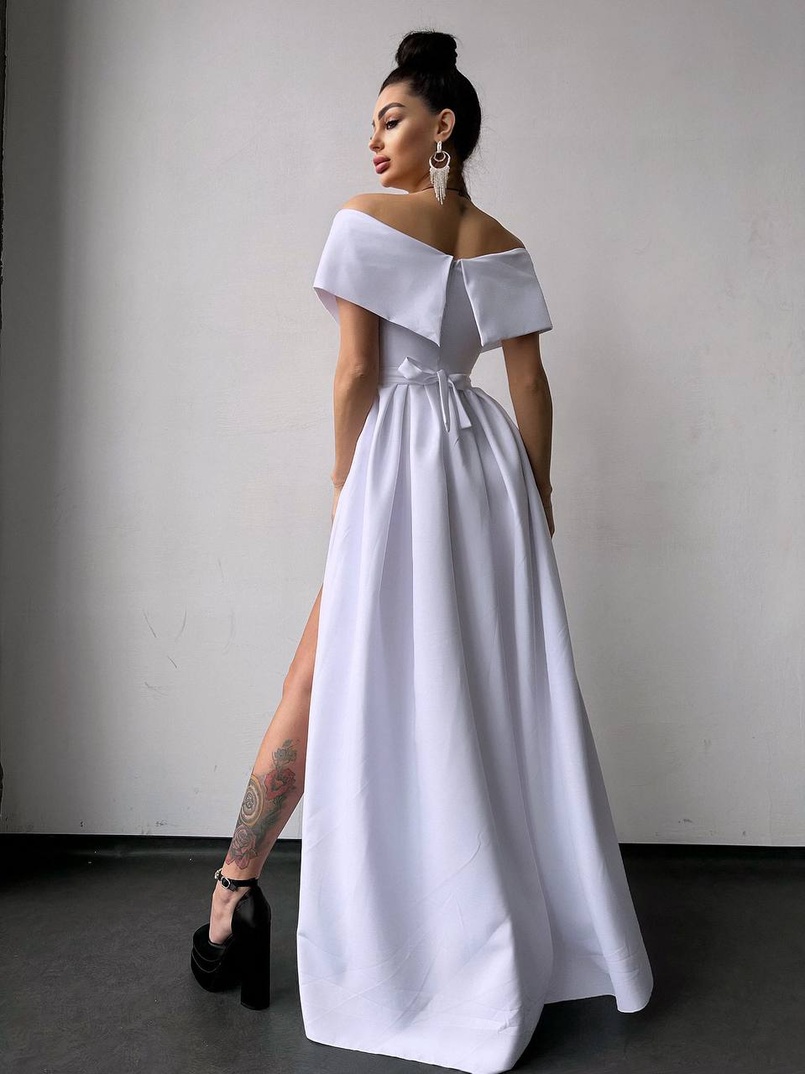 Сукня максі  з відкритими плечима та розрізом на спідниці | PUSHKA SHOP