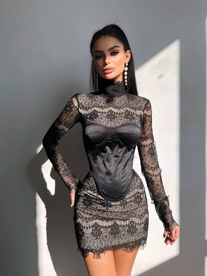 Комплект: мереживна сукня міні + корсет  Комплект: мереживна сукня міні + корсет  | PUSHKA SHOP