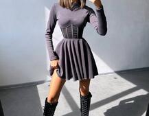 Приталена сукня з корсетною вставкою та спідницею-сонцем | PUSHKA SHOP