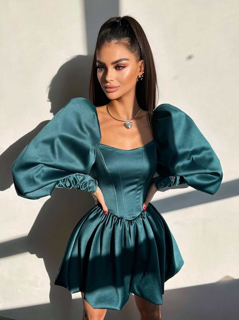 Сукня з обʼємними рукавами та спідницею балоном  Сукня з обʼємними рукавами та спідницею балоном  | PUSHKA SHOP