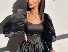 Сукня з обʼємними рукавами та спідницею балоном  Сукня з обʼємними рукавами та спідницею балоном  | PUSHKA SHOP