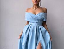 Сукня максі  з відкритими плечима та розрізом на спідниці Сукня максі  з відкритими плечима та розрізом на спідниці | PUSHKA SHOP