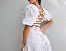 Сукня -міді зі шнурівкою на спинці та розрізом на ніжці з принтом Сукня -міді зі шнурівкою на спинці та розрізом на ніжці з принтом | PUSHKA SHOP