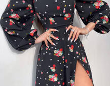 Квіткова сукня-міді зі шнурівкою на спинці та розрізом на ніжці Квіткова сукня-міді зі шнурівкою на спинці та розрізом на ніжці | PUSHKA SHOP