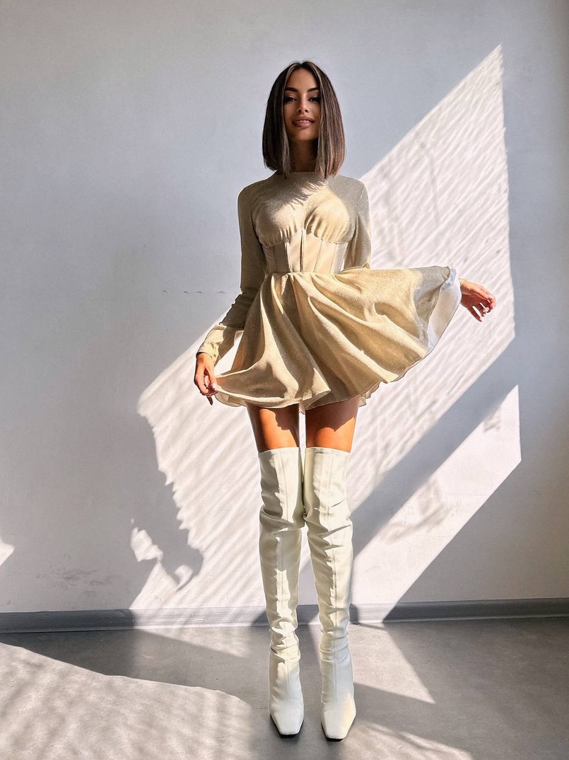 Приталена блискуча сукня з корсетною вставкою та пишною спідницею-сонцем | PUSHKA SHOP