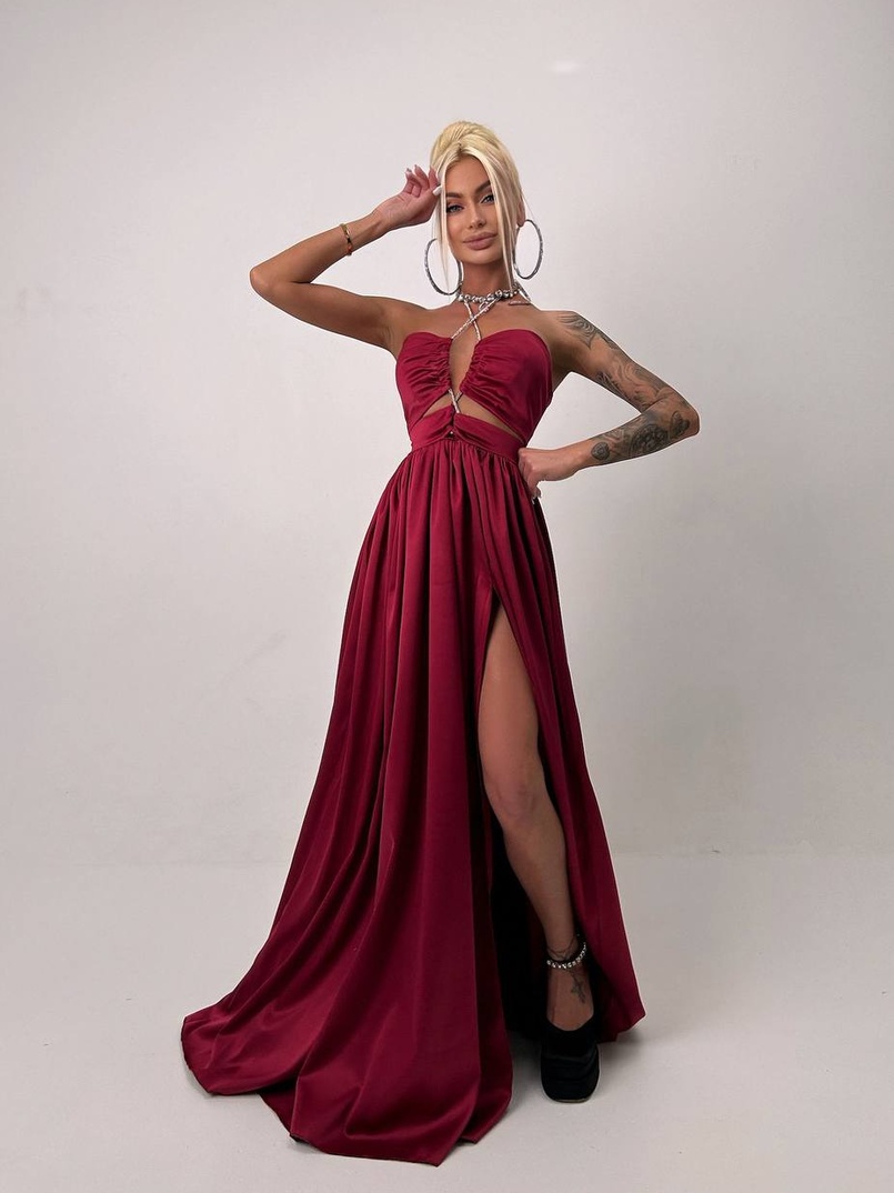 Атласна сукня максі із шнуром зі стразами  | PUSHKA SHOP