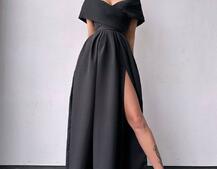 Сукня максі  з відкритими плечима та розрізом на спідниці | PUSHKA SHOP