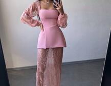 Комплект: блуза з баской + мереживна спідниця-шорти  | PUSHKA SHOP